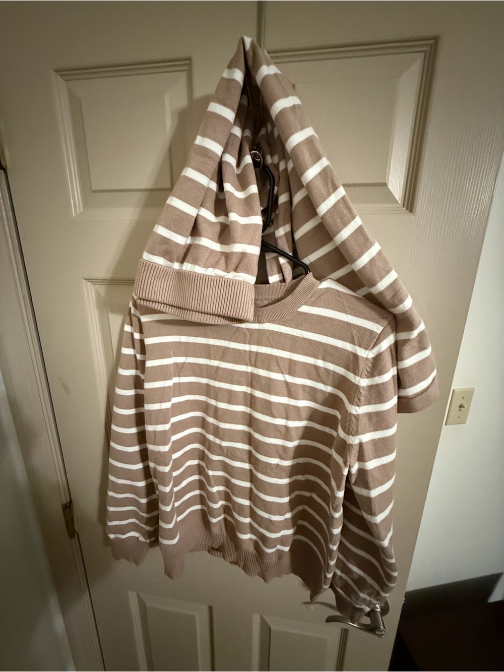 Women’s Crewneck Striped Sweater & Skirt Set in Taupe & White